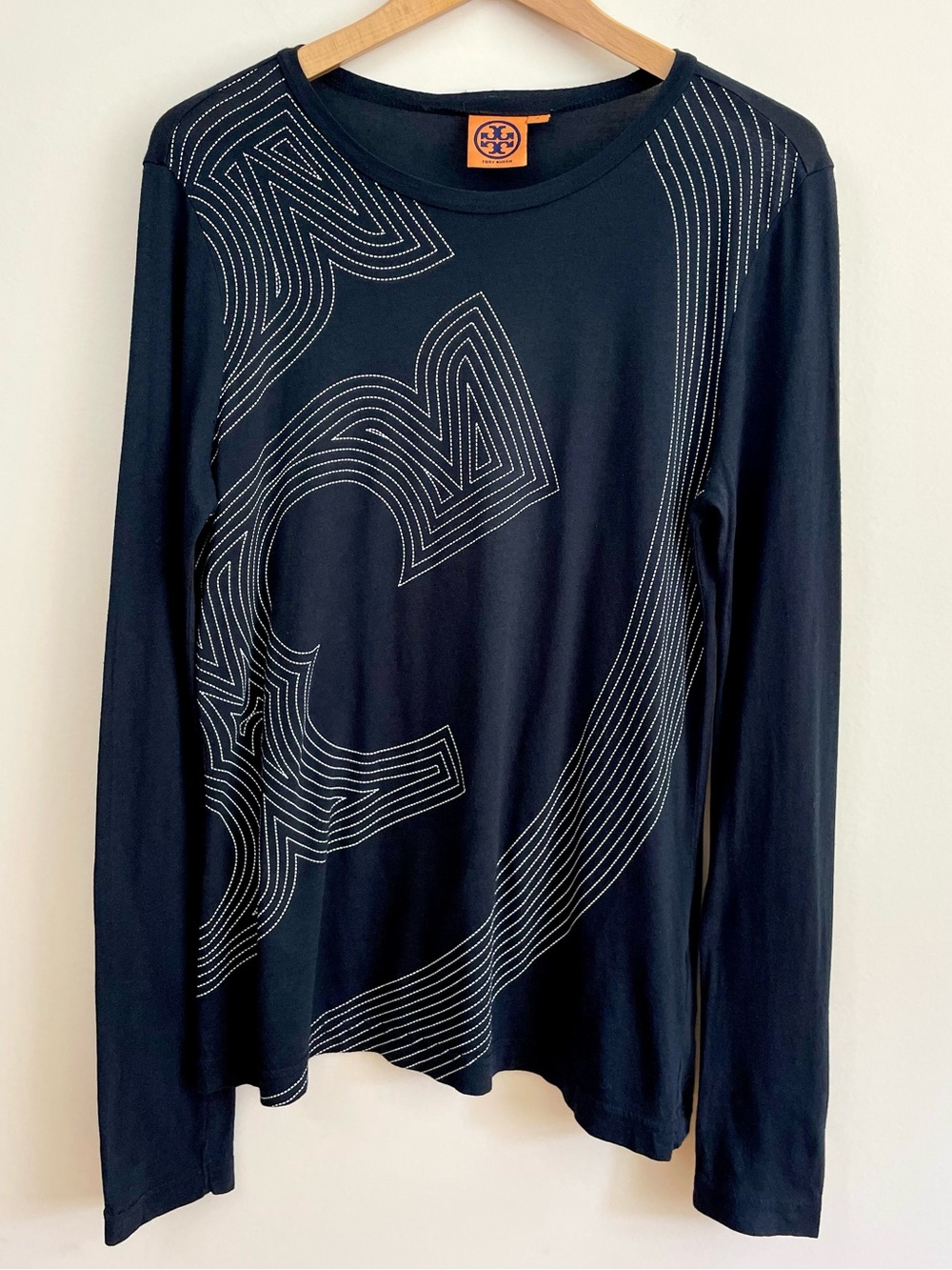 Tory Burch Logo Pima Cotton Black T Shirt